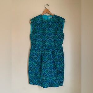 Warehouse Dress retro 60’s mini dress green blue dress